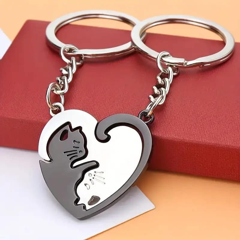 Heart Cat Puzzle Keychain Set