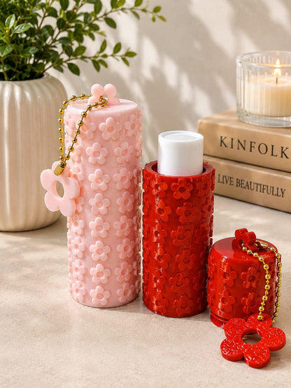Flower Lip Balm Holder Keychain – Portable Floral Lipstick Case