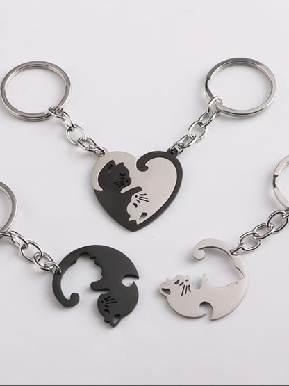 Heart Cat Puzzle Keychain Set