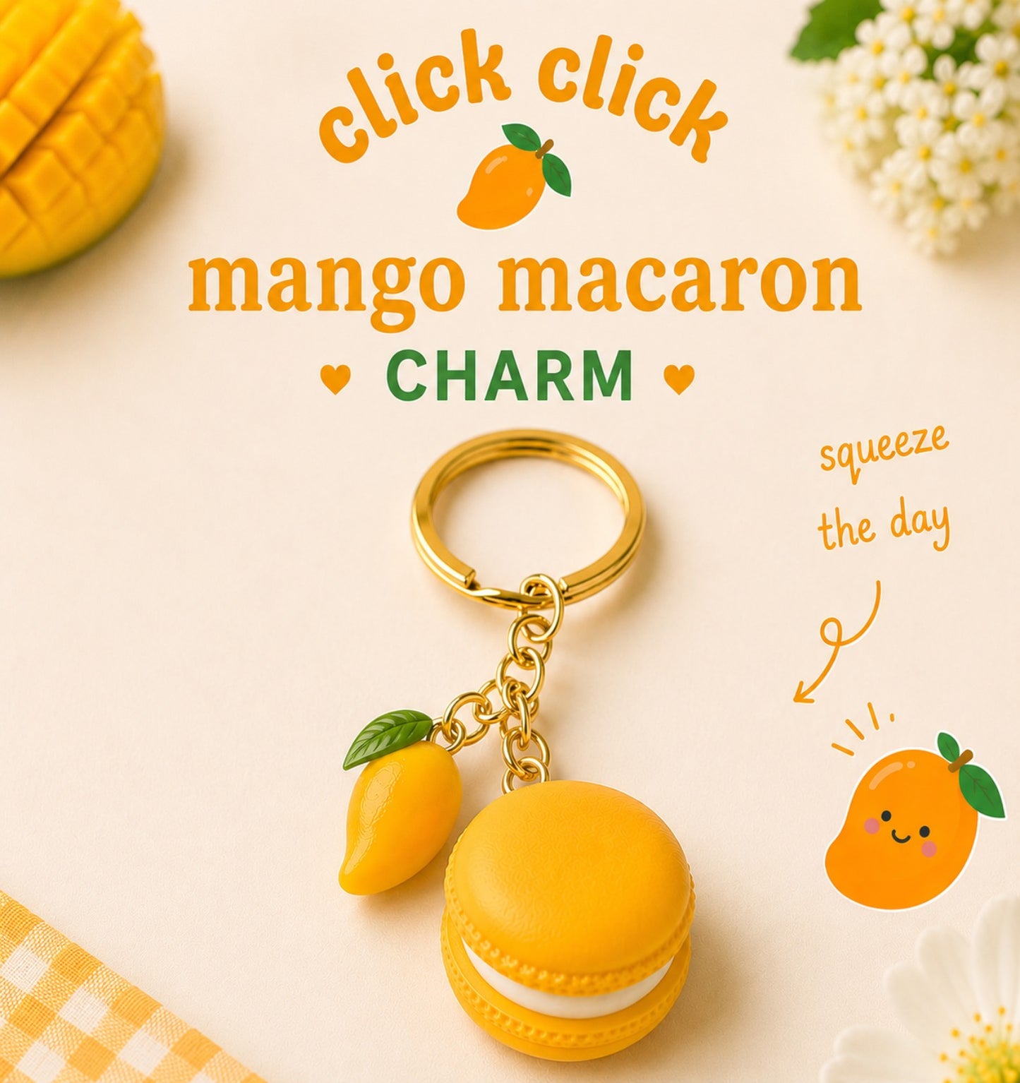 Mango Macaron Charm Keychain